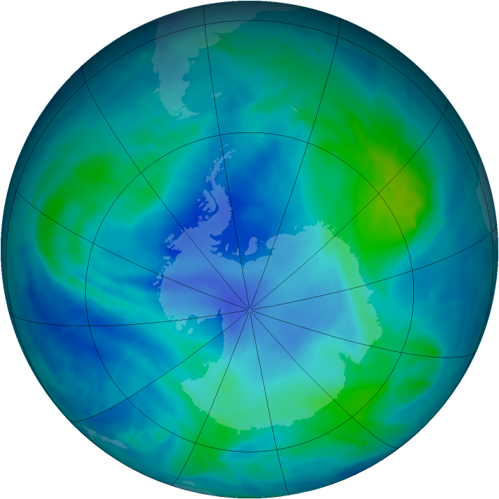 Antarctic ozone map for 07 March 2009